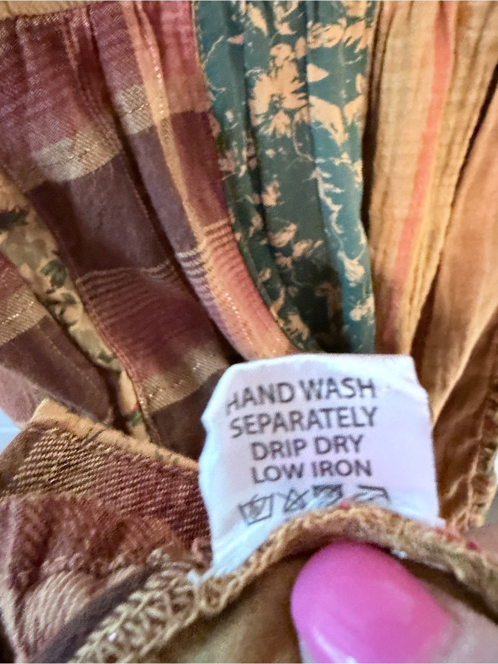 Boho Patchwork Casual Midi Dress in Mustard and Burgundy - Picture 13 of 14